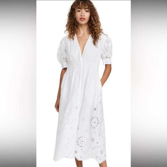 GANNI White Broderie Anglaise Organic Cotton Eyelet Dress US 6/38 - Picture 4 of 14